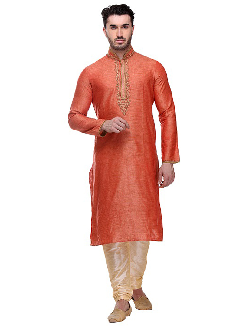 Orange Dupion Readymade Kurta Pajama 99131