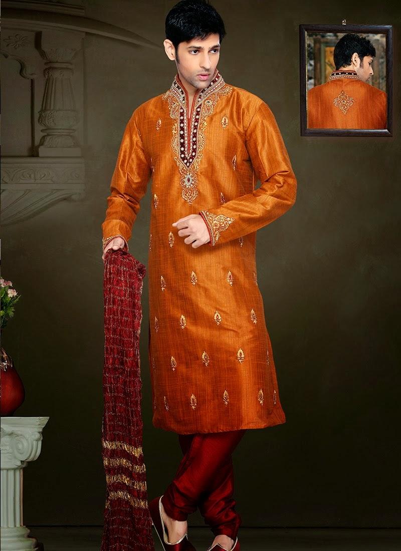 Orange Dupion Party Wear Resham Work Kurta 40751