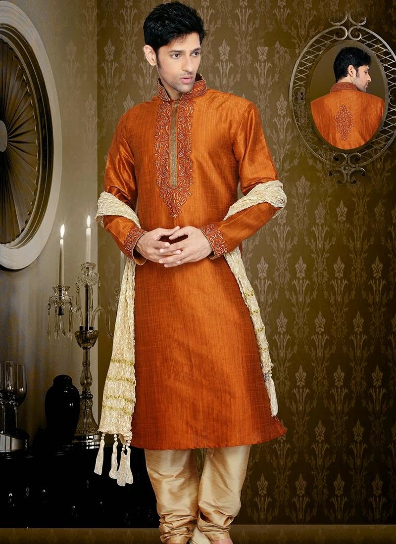 Rust Jacquard Resham Work Kurta With Churidar 40754
