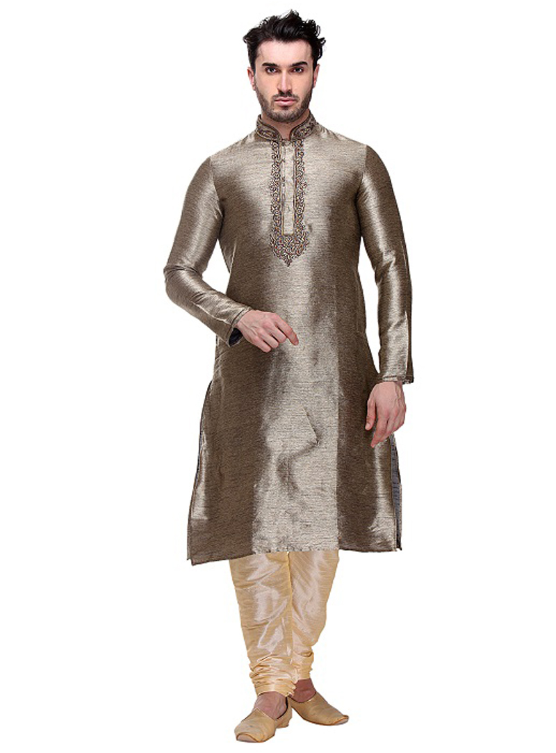 Grey Brocade Readymade Kurta Pajama 99134
