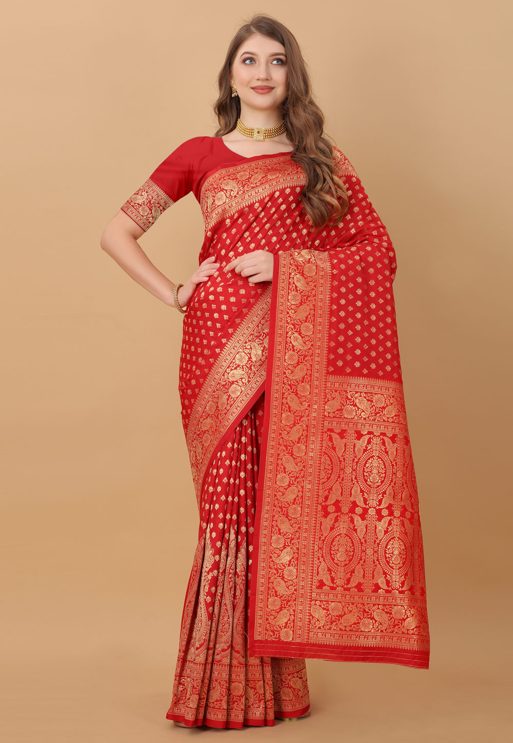 Red Silk Light Weight Saree 244519