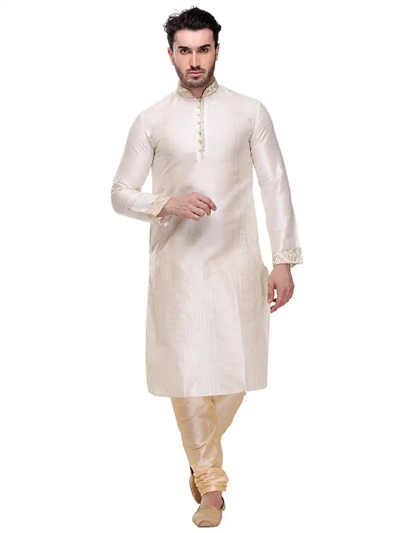 White Dupion Readymade Kurta Pajama 99135