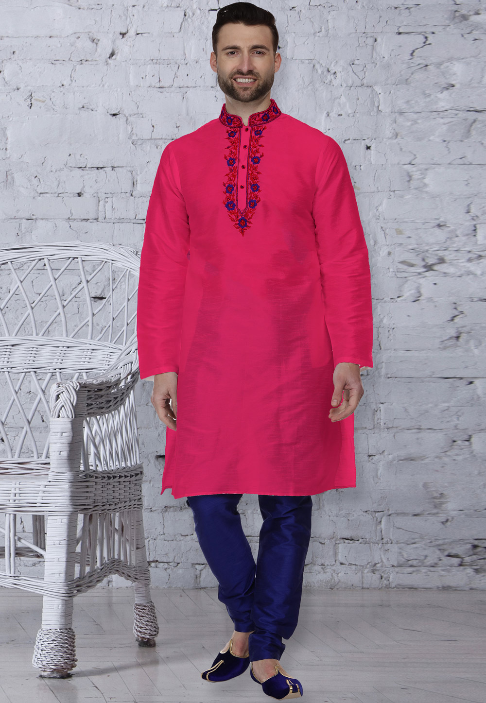 Pink Dupion Silk Readymade Kurta Pajama 203884
