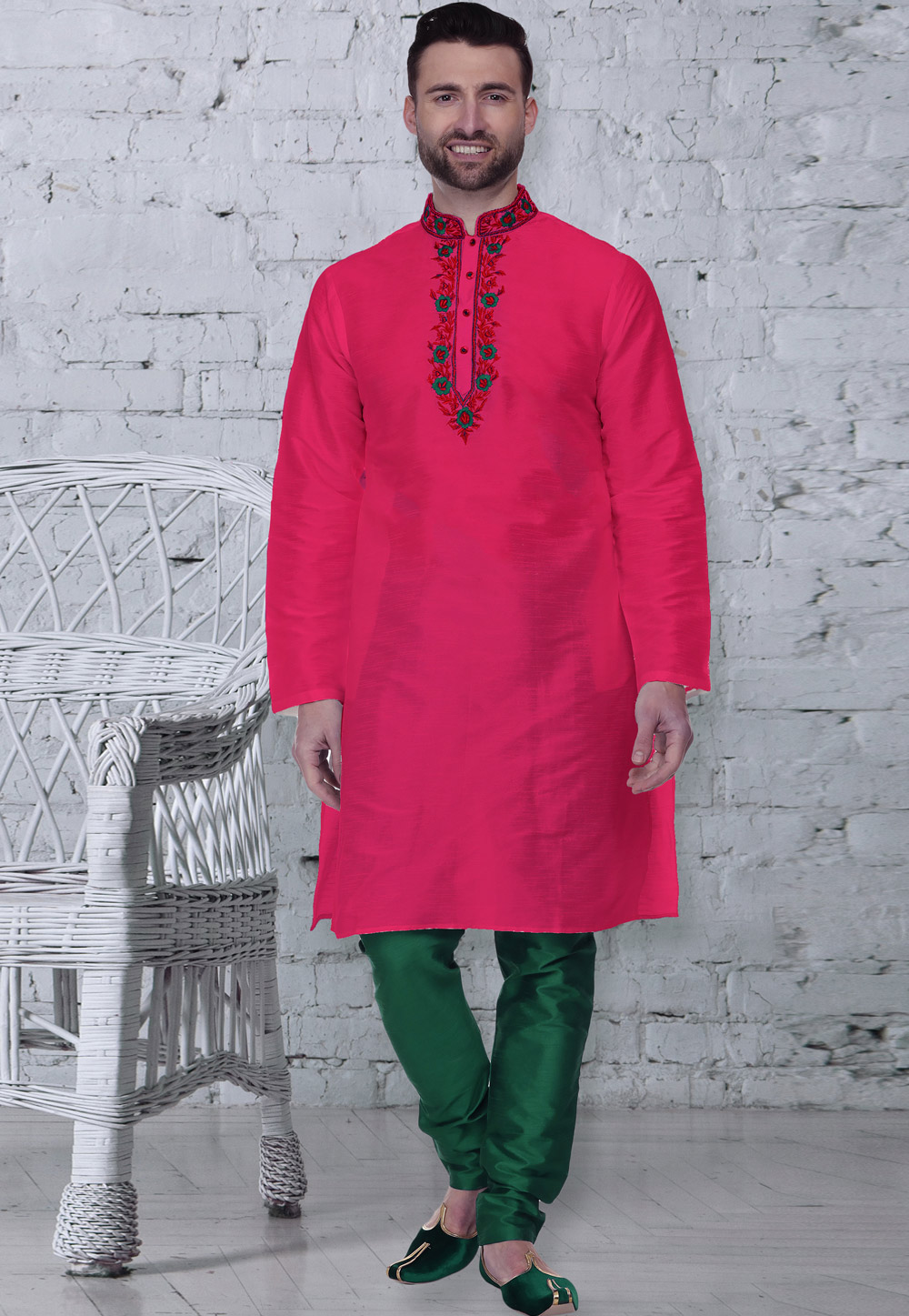 Pink Dupion Silk Readymade Kurta Pajama 203885