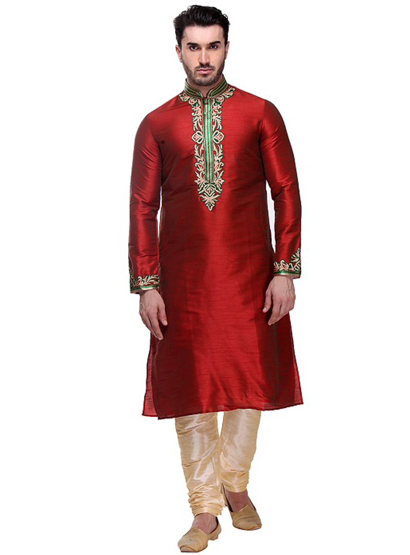 Red Dupion Readymade Kurta Pajama 99136