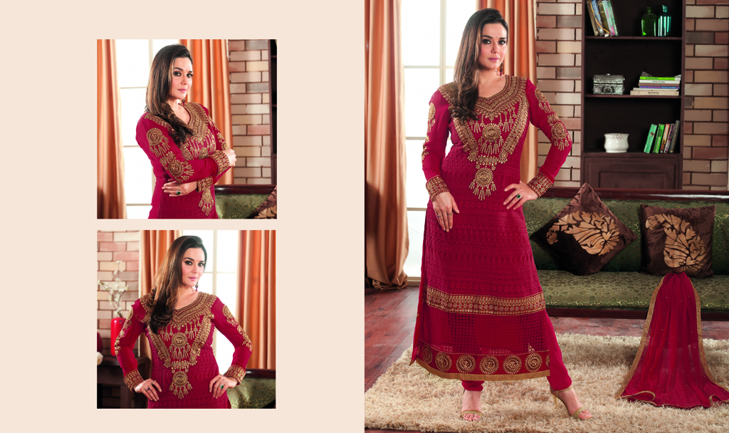Preity Zinta Red Georgette Churidar Suit 48159