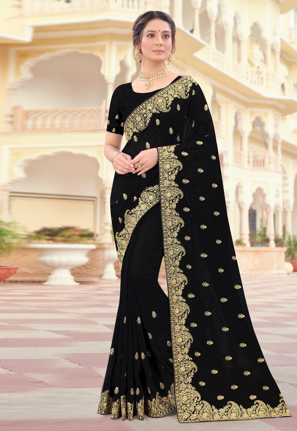 Black Silk Saree With Blouse 232554