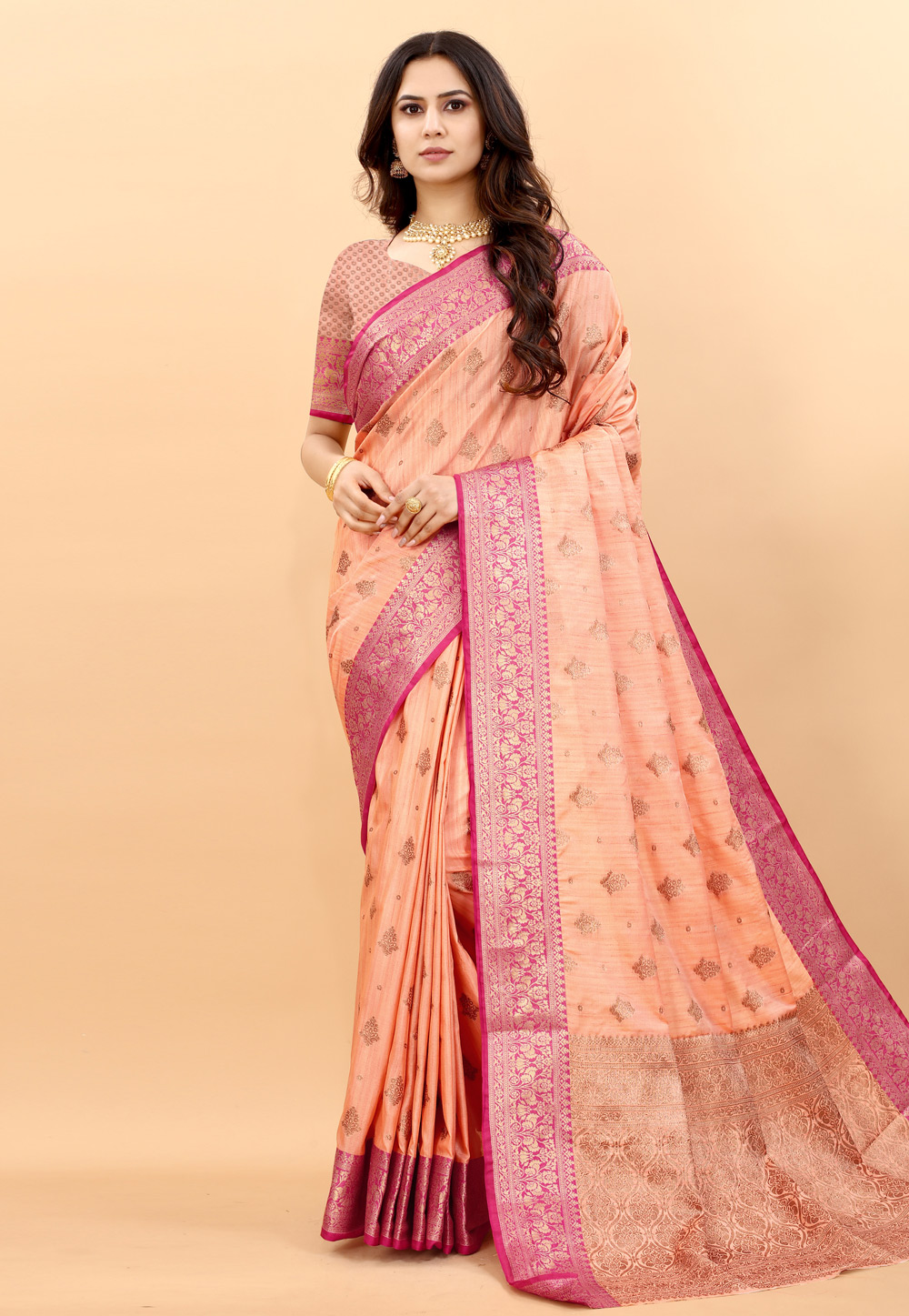 Peach Silk Light Weight Saree 244840