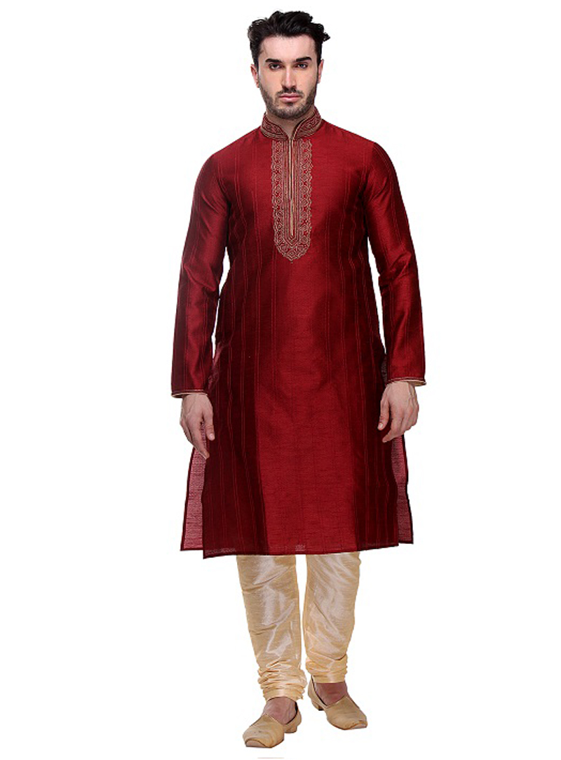 Maroon Dupion Readymade Kurta Pajama 99138
