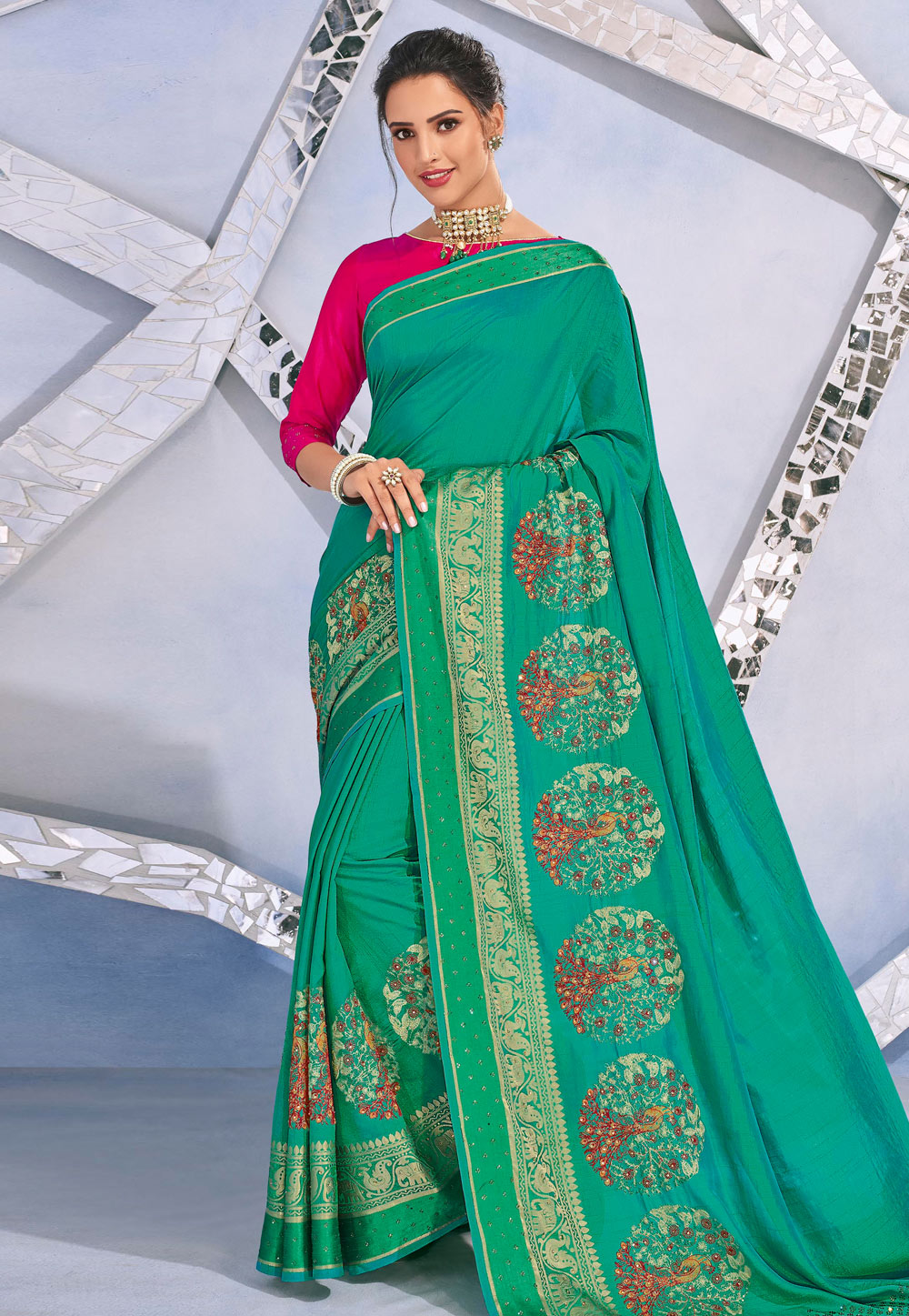 Sea Green Silk Festival Wear Saree 201959