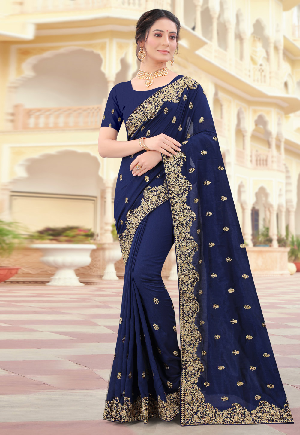 Navy Blue Silk Festival Wear Saree 232557