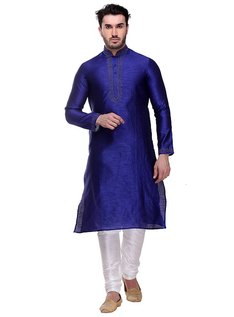 Royal Blue Dupion Readymade Kurta Pajama 99140