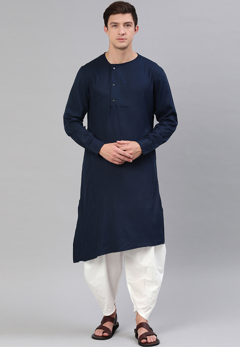 Navy Blue Cotton Readymade Dhoti Kurta 206257