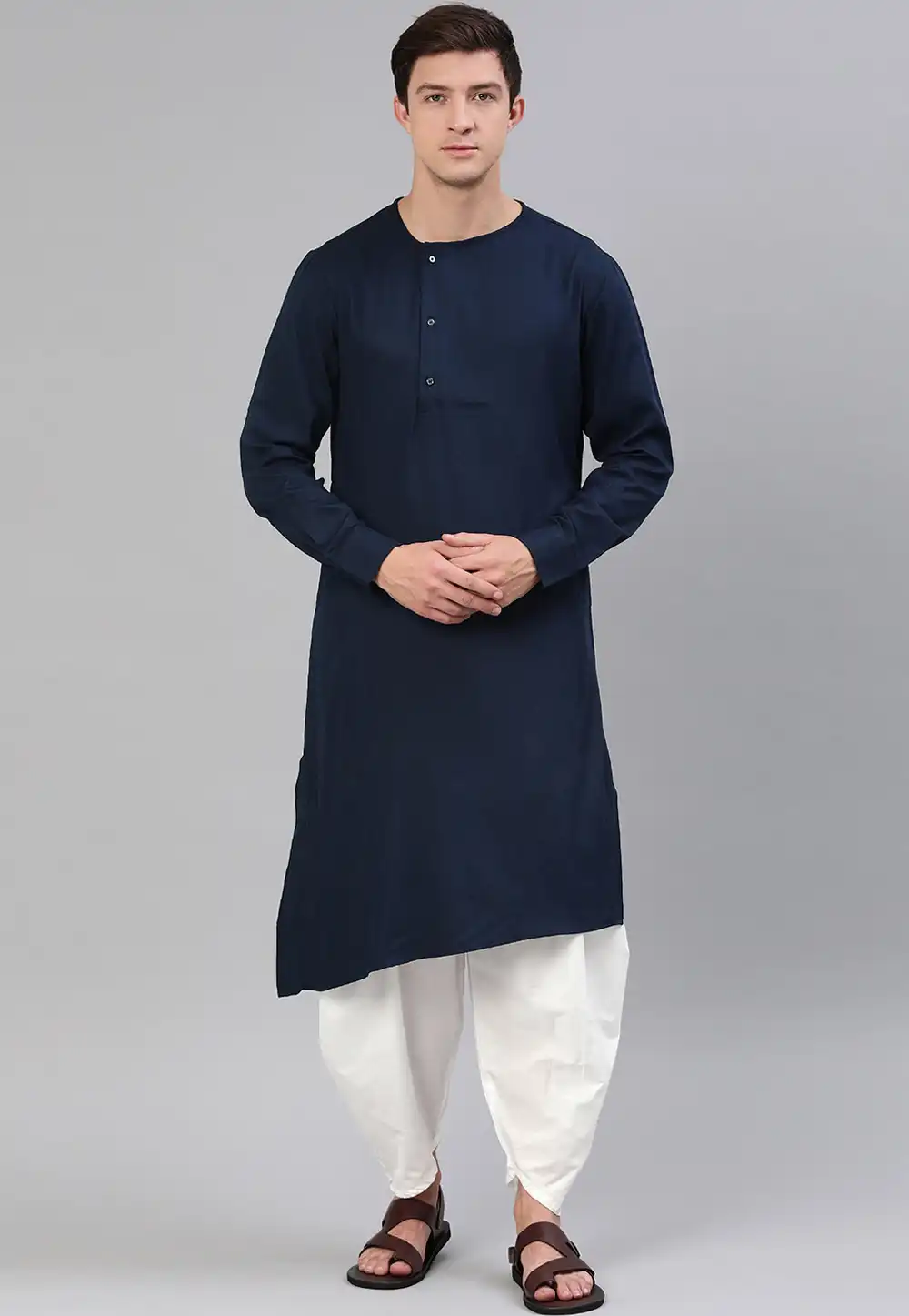 Navy Blue Cotton Readymade Dhoti Kurta 206257