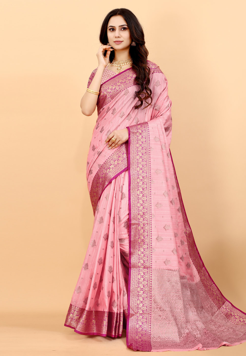 Pink Silk Light Weight Saree 244844