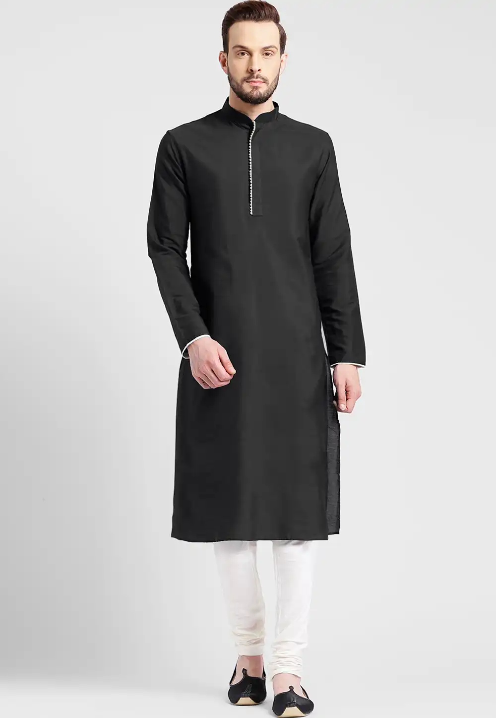 Black Dupion Silk Kurta Pajama 236431