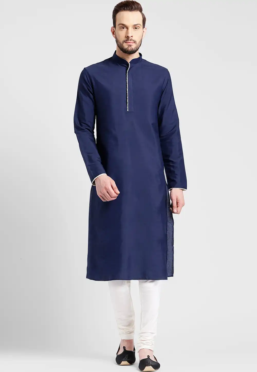 Navy Blue Cotton Readymade Kurta Pajama 206259
