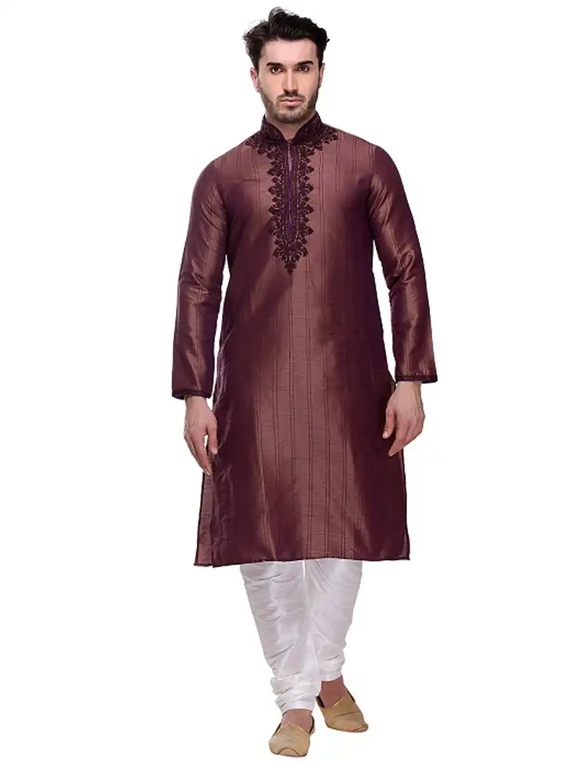 Brown Dupion Readymade Kurta Pajama 99144