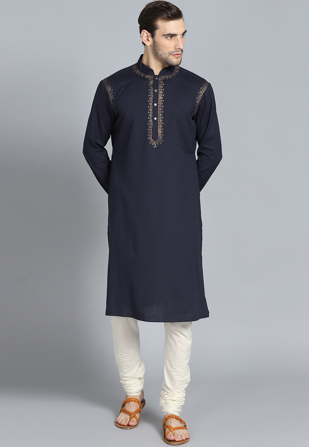 Navy Blue Cotton Readymade Kurta Pajama 206261