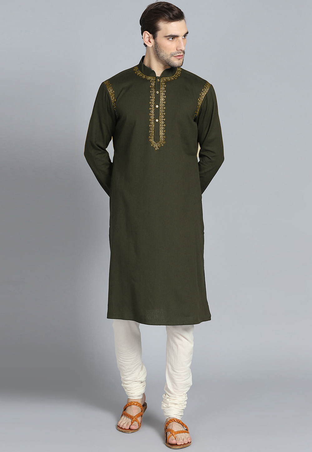 Mehndi Cotton Kurta Pajama 236437