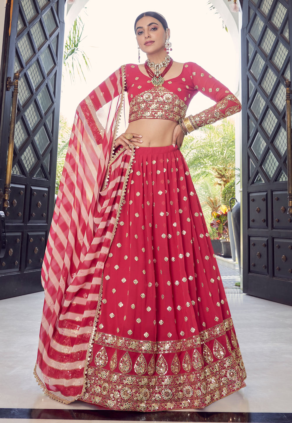 Red Georgette A Line Lehenga Choli 241334