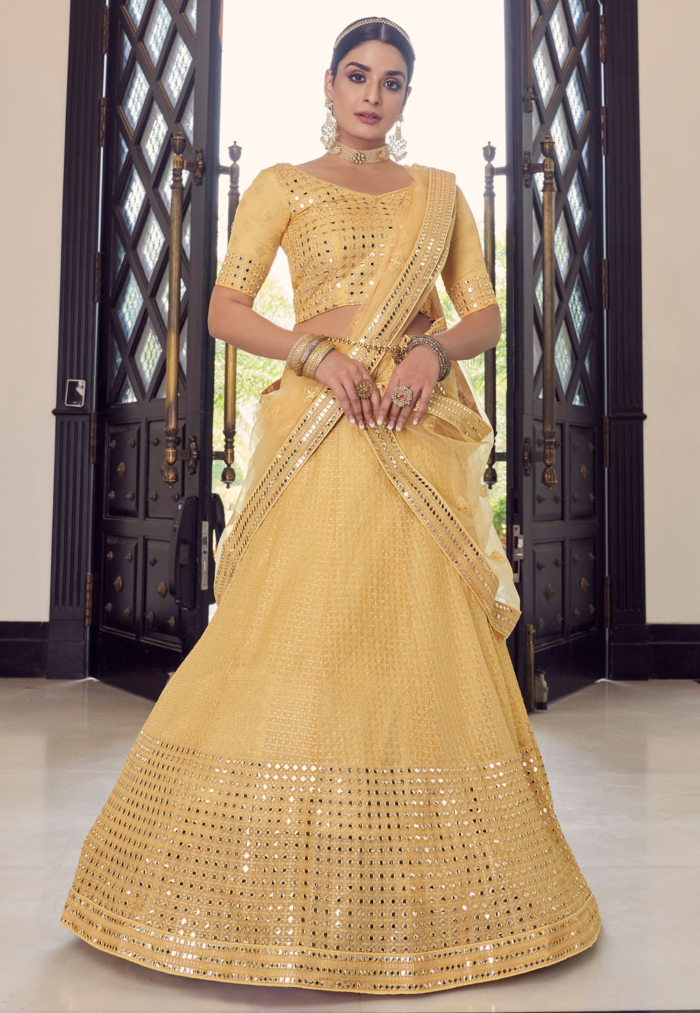 Yellow Georgette A Line Lehenga Choli 241335