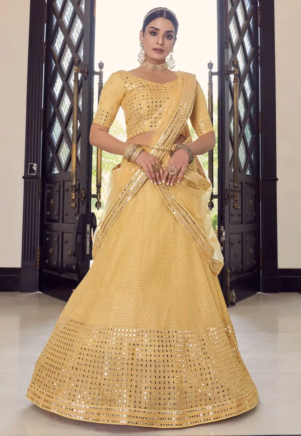 Yellow Georgette A Line Lehenga Choli 241335