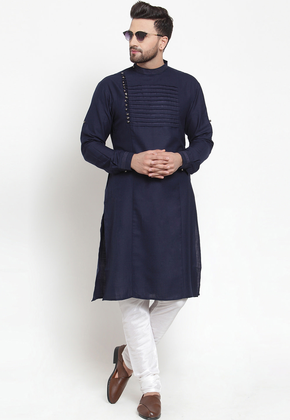 Navy Blue Cotton Readymade Kurta Pajama 206262