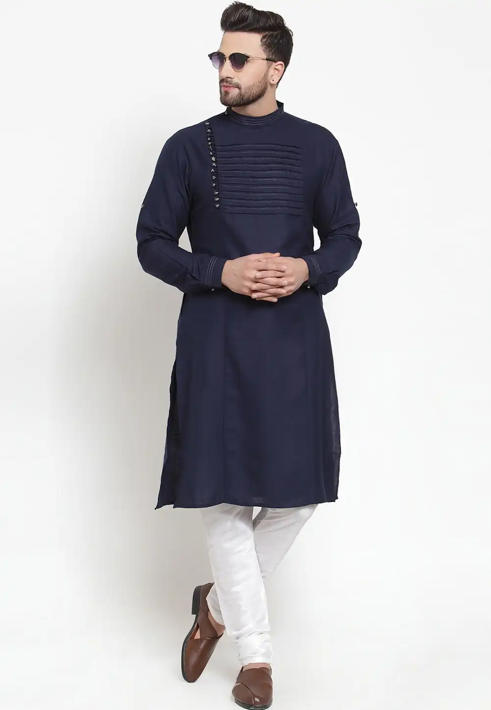 Navy Blue Cotton Readymade Kurta Pajama 206262