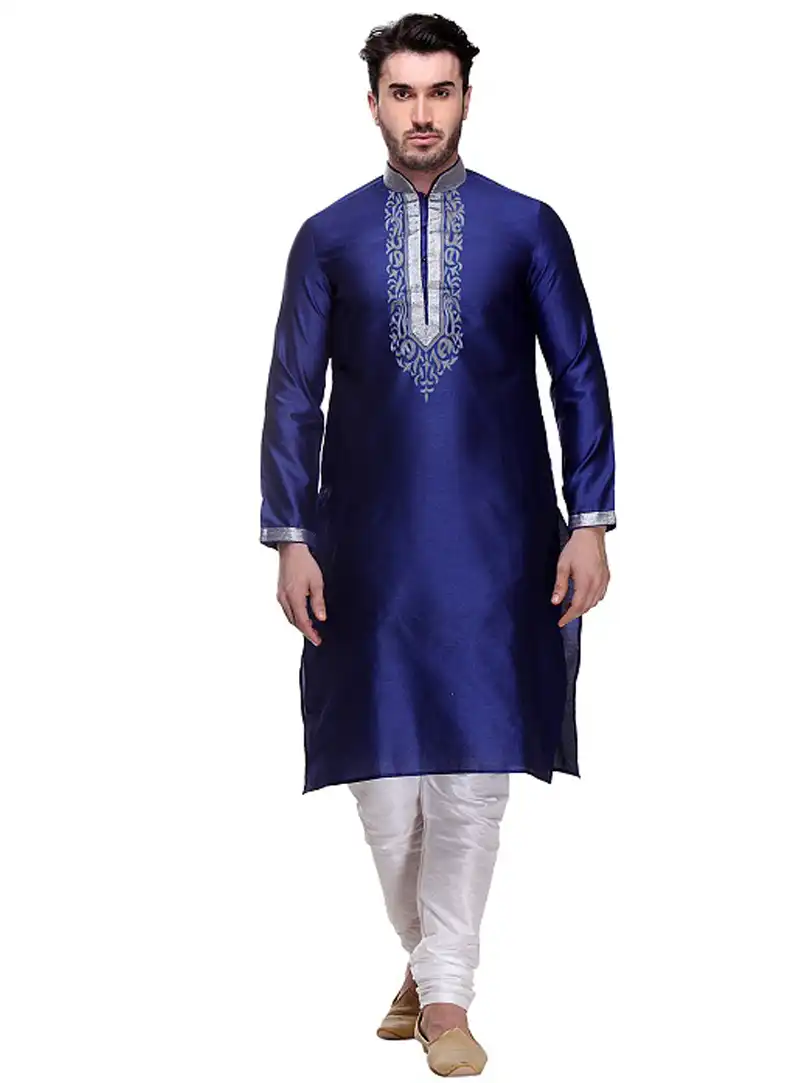 Navy Blue Dupion Readymade Kurta Pajama 99147