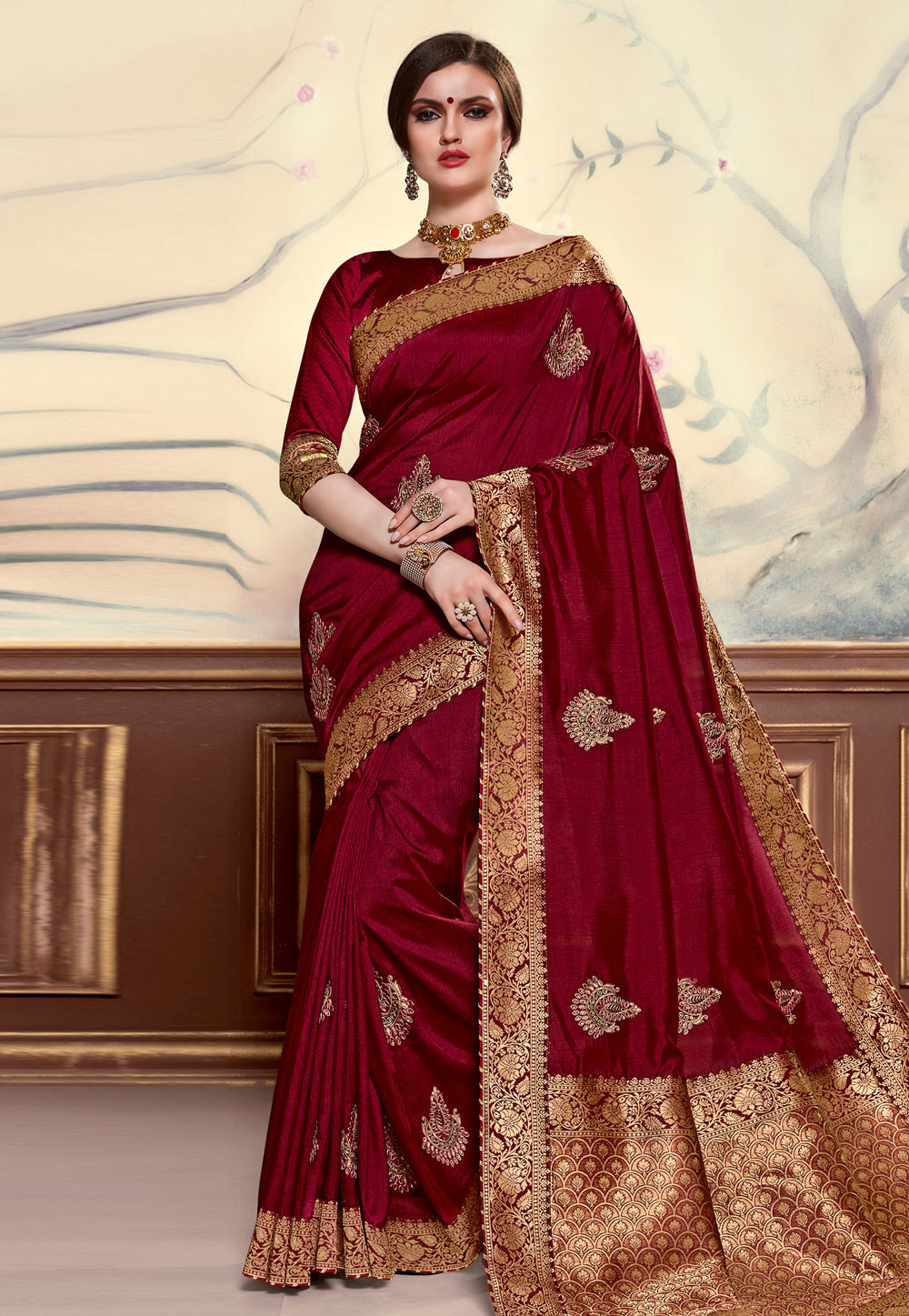 Maroon Silk Festival Wear Saree 203442