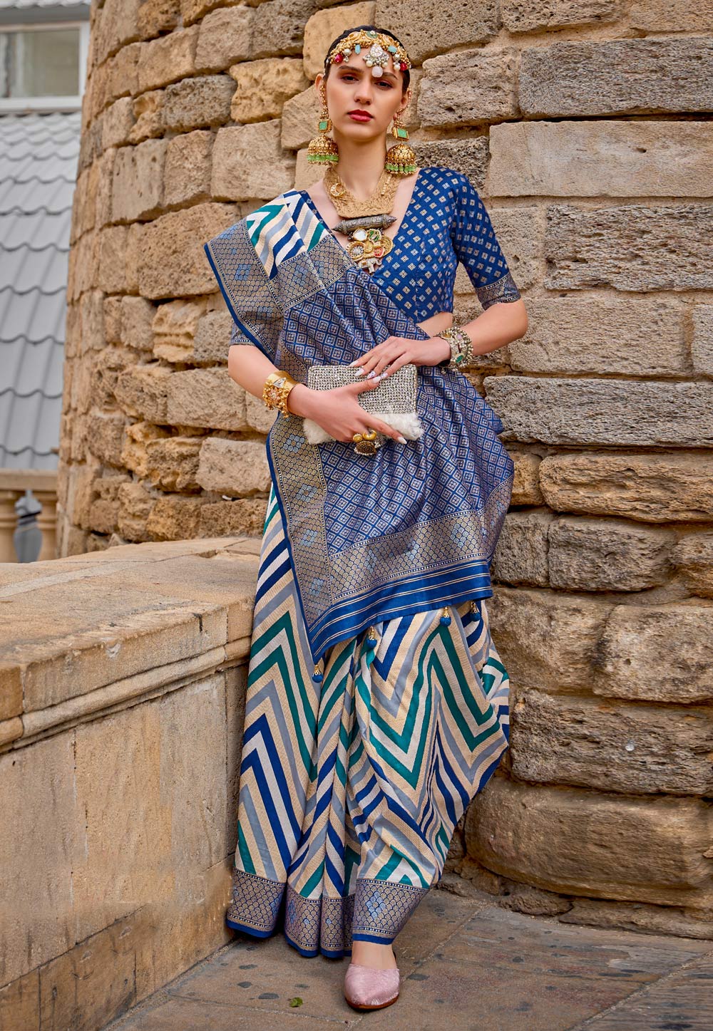 Navy Blue Silk Saree With Blouse 271674