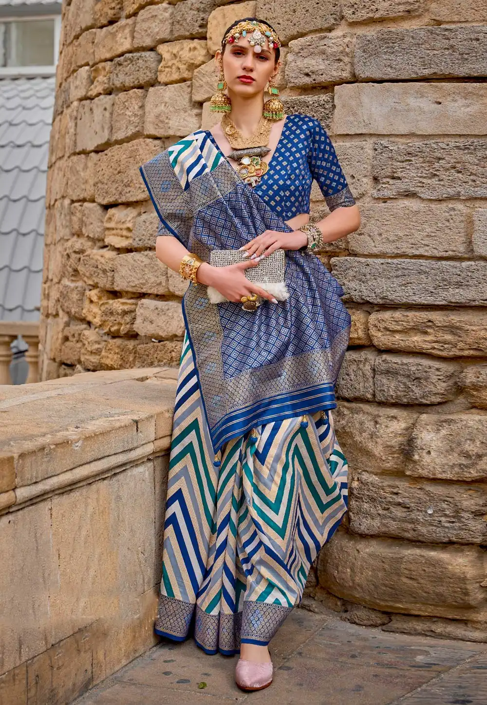Navy Blue Silk Saree With Blouse 271674