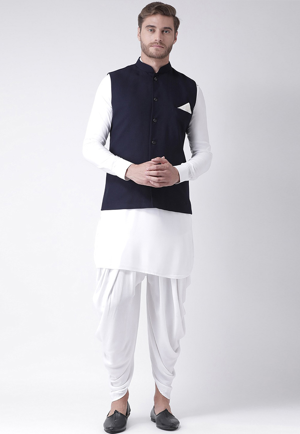 Navy Blue Viscose Kurta With Jacket 235150