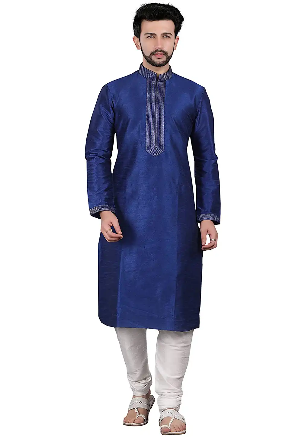 Blue Silk Readymade Kurta Pajama 206264
