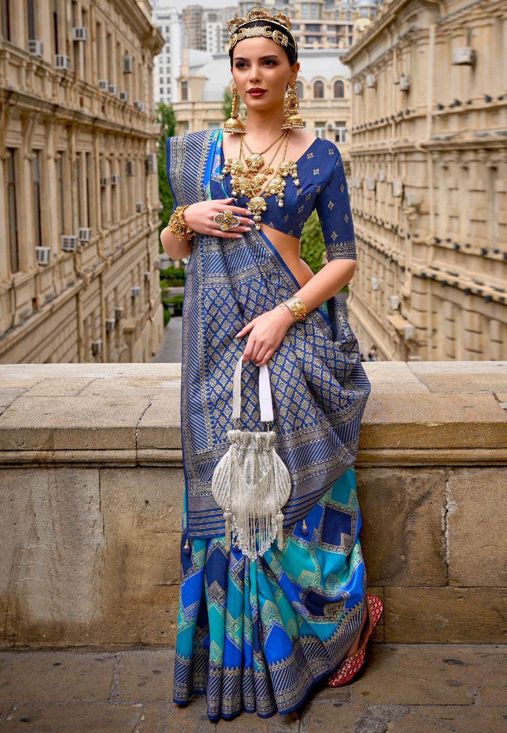 Navy Blue Silk Saree With Blouse 271676