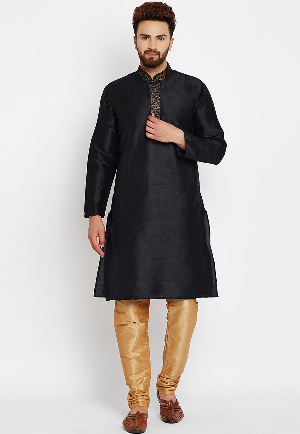 Black Silk Readymade Kurta Pajama 206265