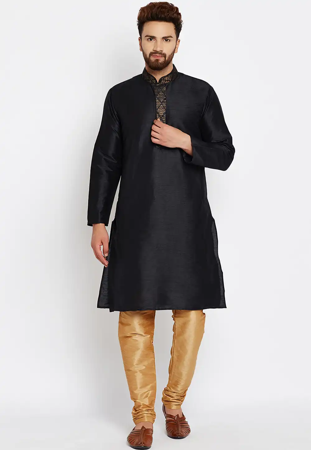 Black Silk Readymade Kurta Pajama 206265