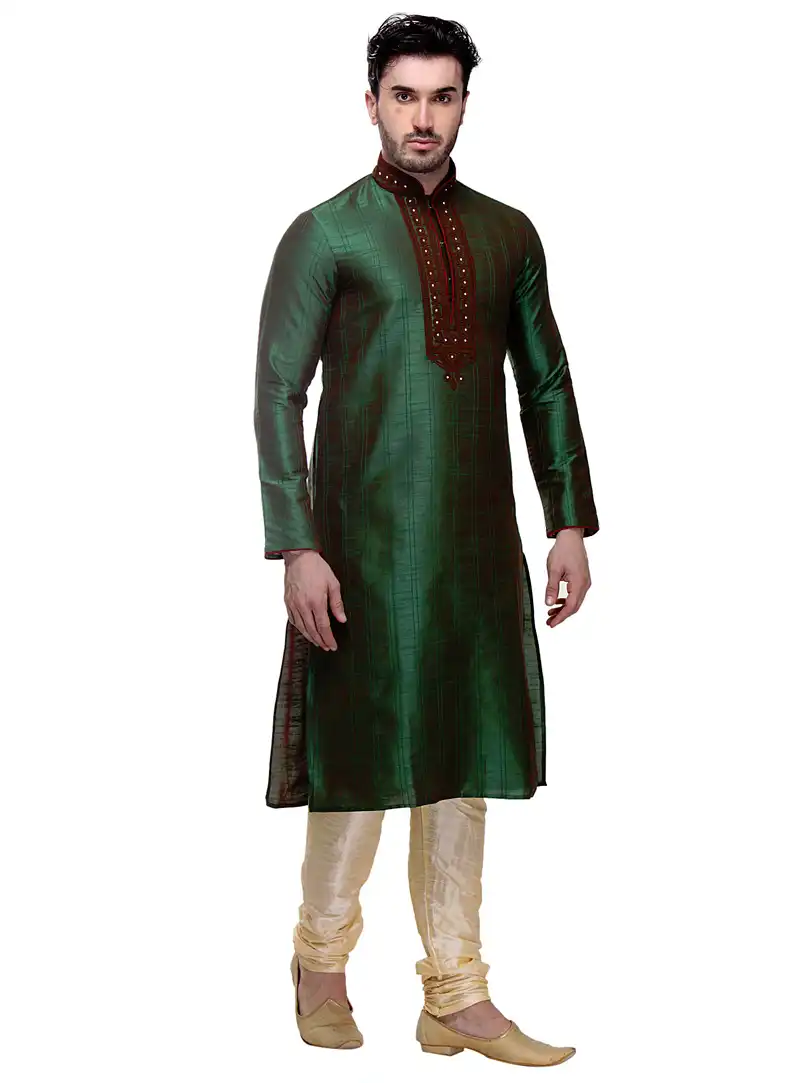 Green Dupion Readymade Kurta Pajama 99150