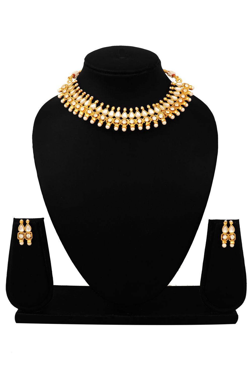 Golden Alloy Necklace Set With Earrings 216402