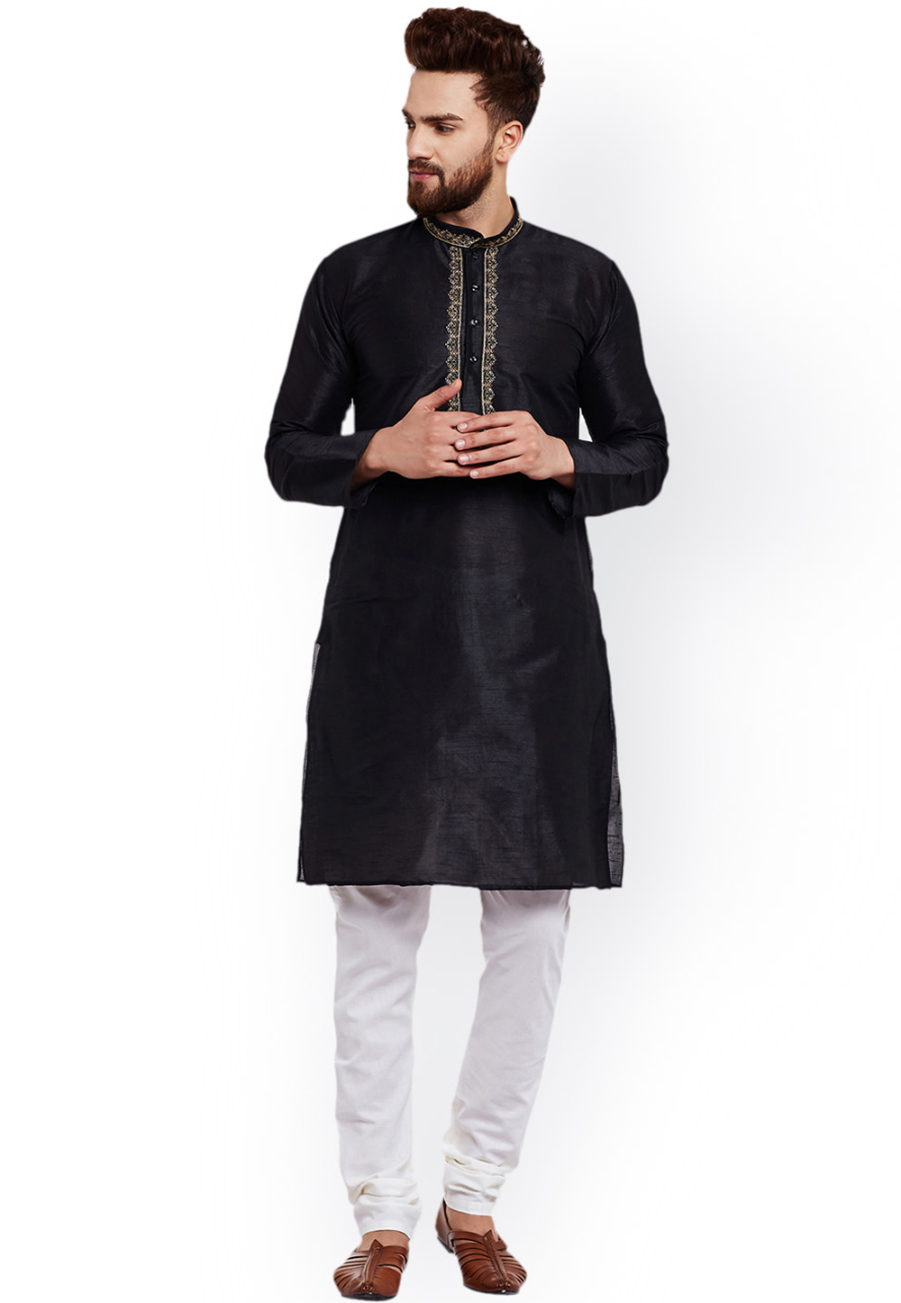Black Silk Readymade Kurta Pajama 206266
