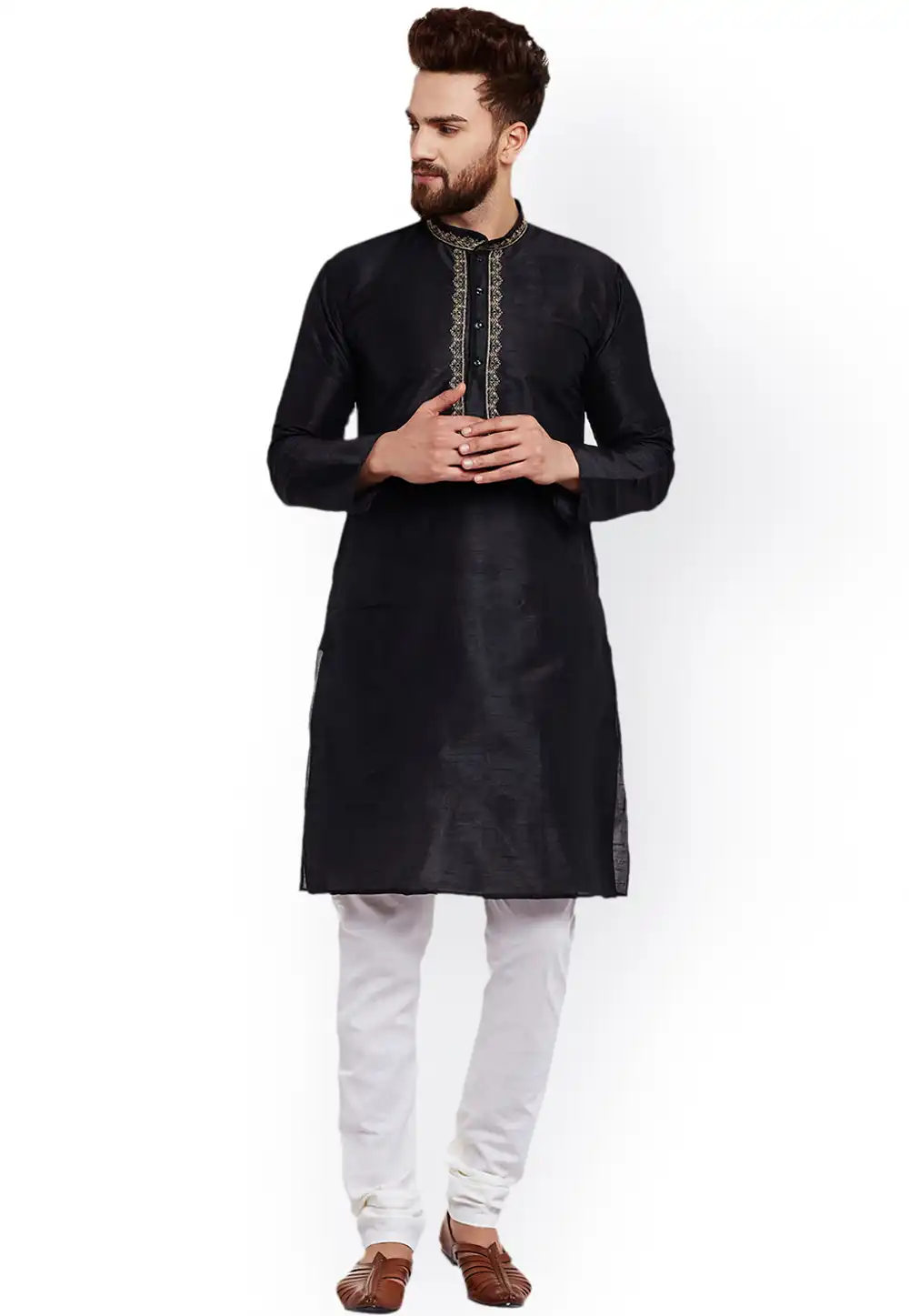 Black Silk Readymade Kurta Pajama 206266