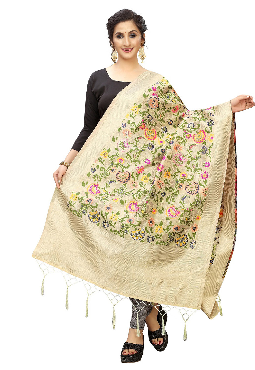 Beige Banarasi Silk Dupatta 201803