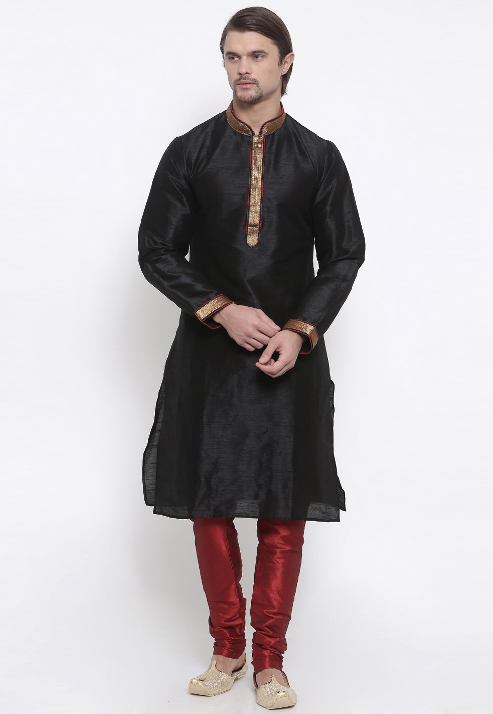 Black Silk Readymade Kurta Pajama 206267