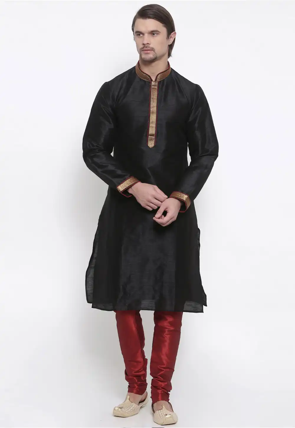 Black Silk Readymade Kurta Pajama 206267