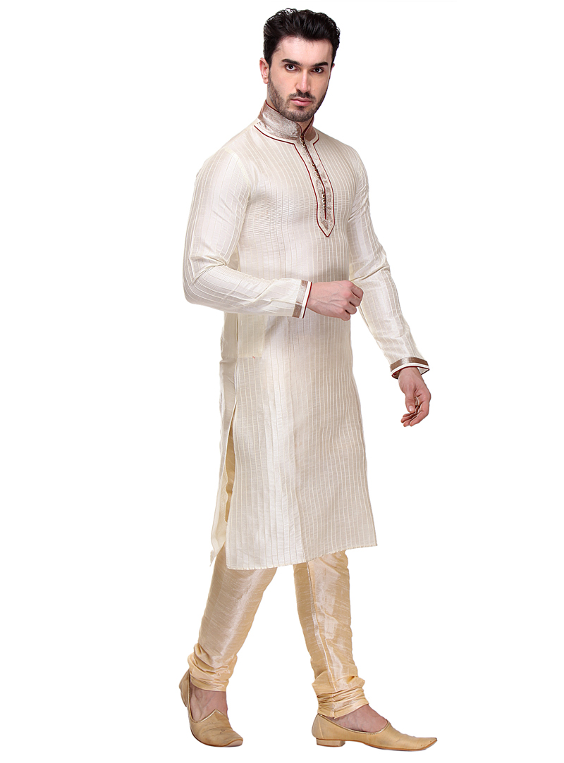 Off White Dupion Readymade Kurta Pajama 99152