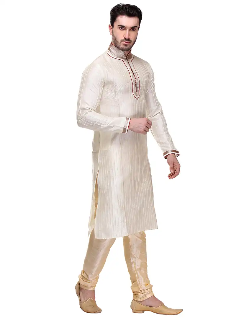 Off White Dupion Readymade Kurta Pajama 99152