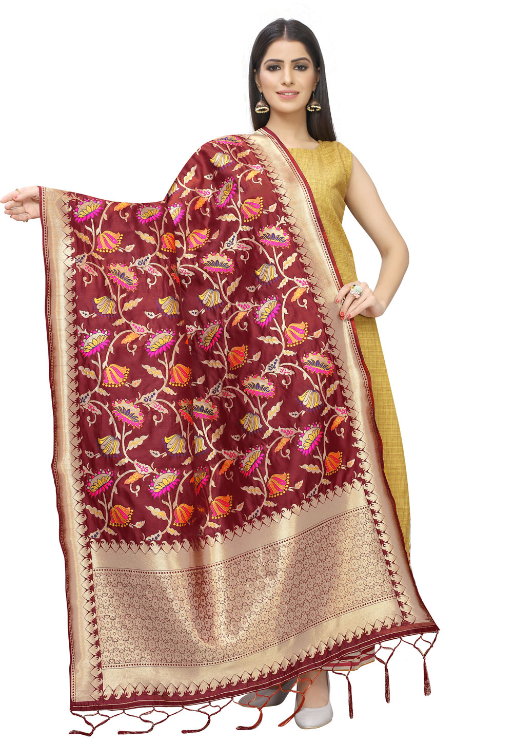 Maroon Banarasi Silk Dupatta 202196
