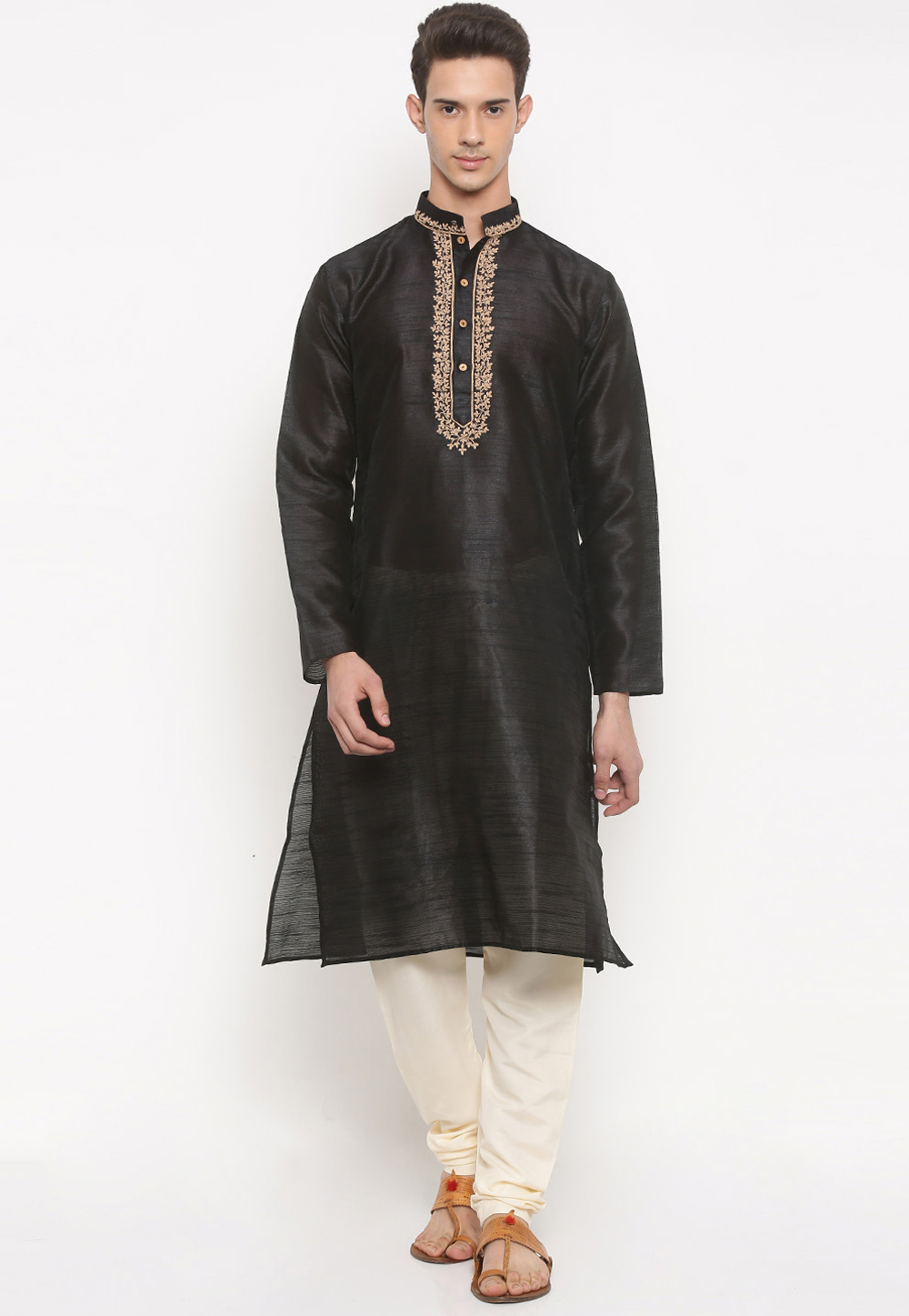 Black Silk Readymade Kurta Pajama 206268