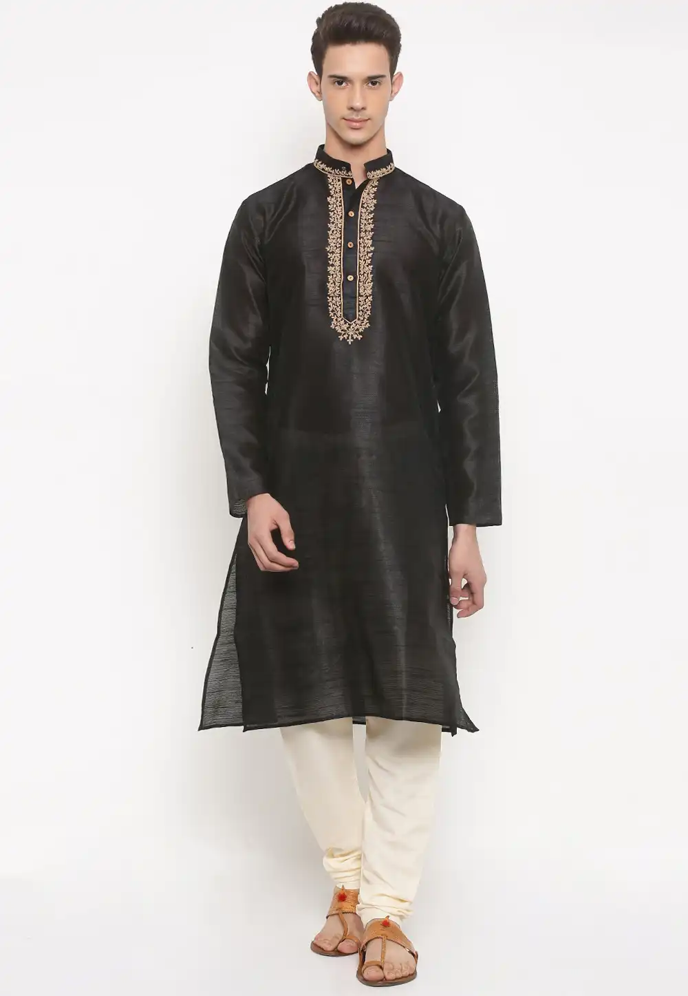 Black Silk Readymade Kurta Pajama 206268